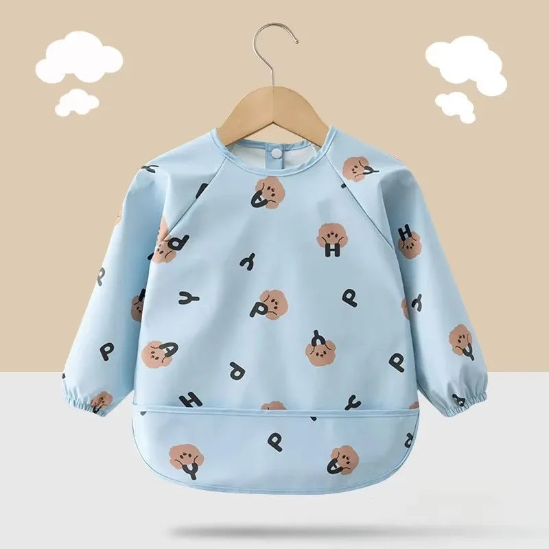 Babero suave impermeable para bebé, paño de alimentación ajustable de manga larga para niño pequeño y niña, bata de pintura, delantal para comer comida infantil