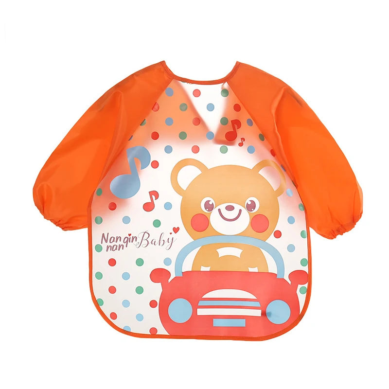 Babero antisuciedad impermeable de EVA para bebé de 0 a 3 años, abrigo de manga larga con correa, alimentación suave a prueba de suciedad, bonito patrón de dibujos animados, paños para eructar