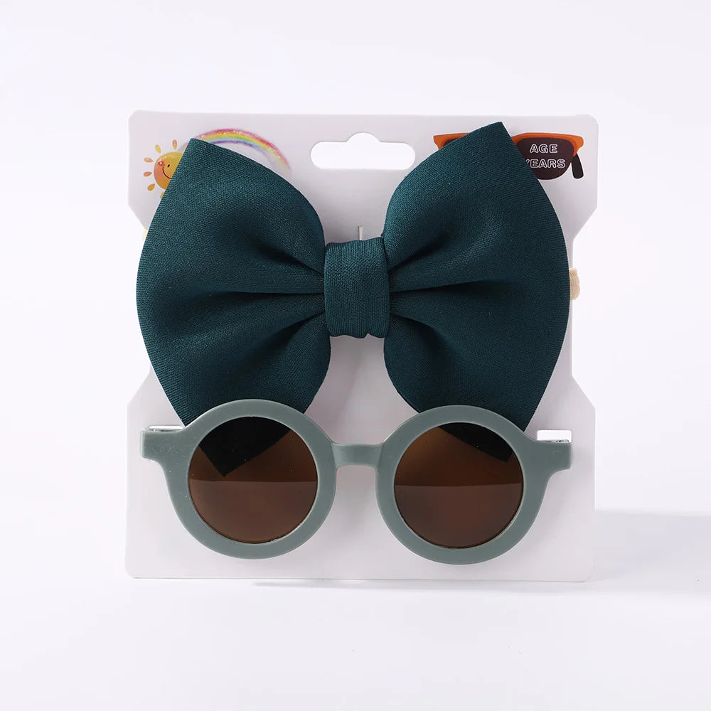 Conjunto de 2 uds de gafas de sol para niños, gafas de sol para bebés, diadema de nailon elástico, gafas de sol bohemias para playa, gafas de sol para la playa, sombreros con lazo para niños