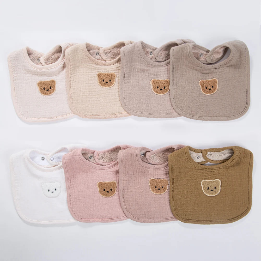Baberos de muselina de algodón con bonito oso para bebé, toalla para Saliva, bolsillos absorbentes en U, pañuelos coreanos para niños y niñas, ropa para eructar para alimentar