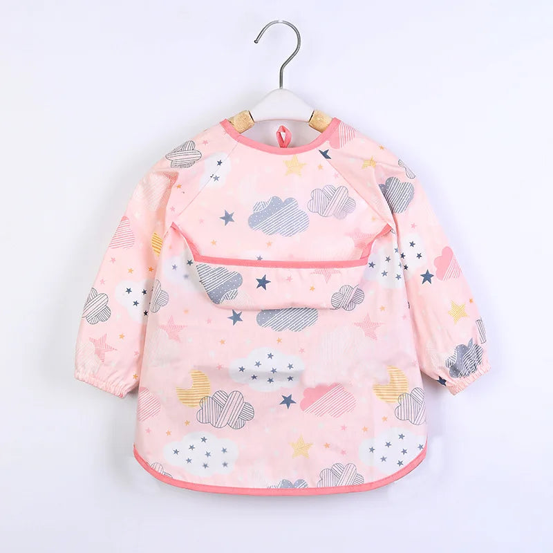 Bufanda de manga larga para bebés y niños pequeños, bata artística impermeable, babero para alimentar, delantal con bolsillo, Baberos Bandana de tela para eructar para niños y niñas