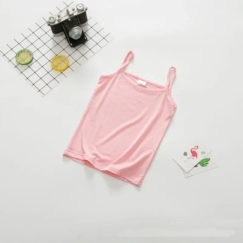 Camiseta para niñas pequeñas, camiseta interior sin mangas de verano para adolescentes, chaleco de Color caramelo, ropa con tirantes para niños de 2 a 12T