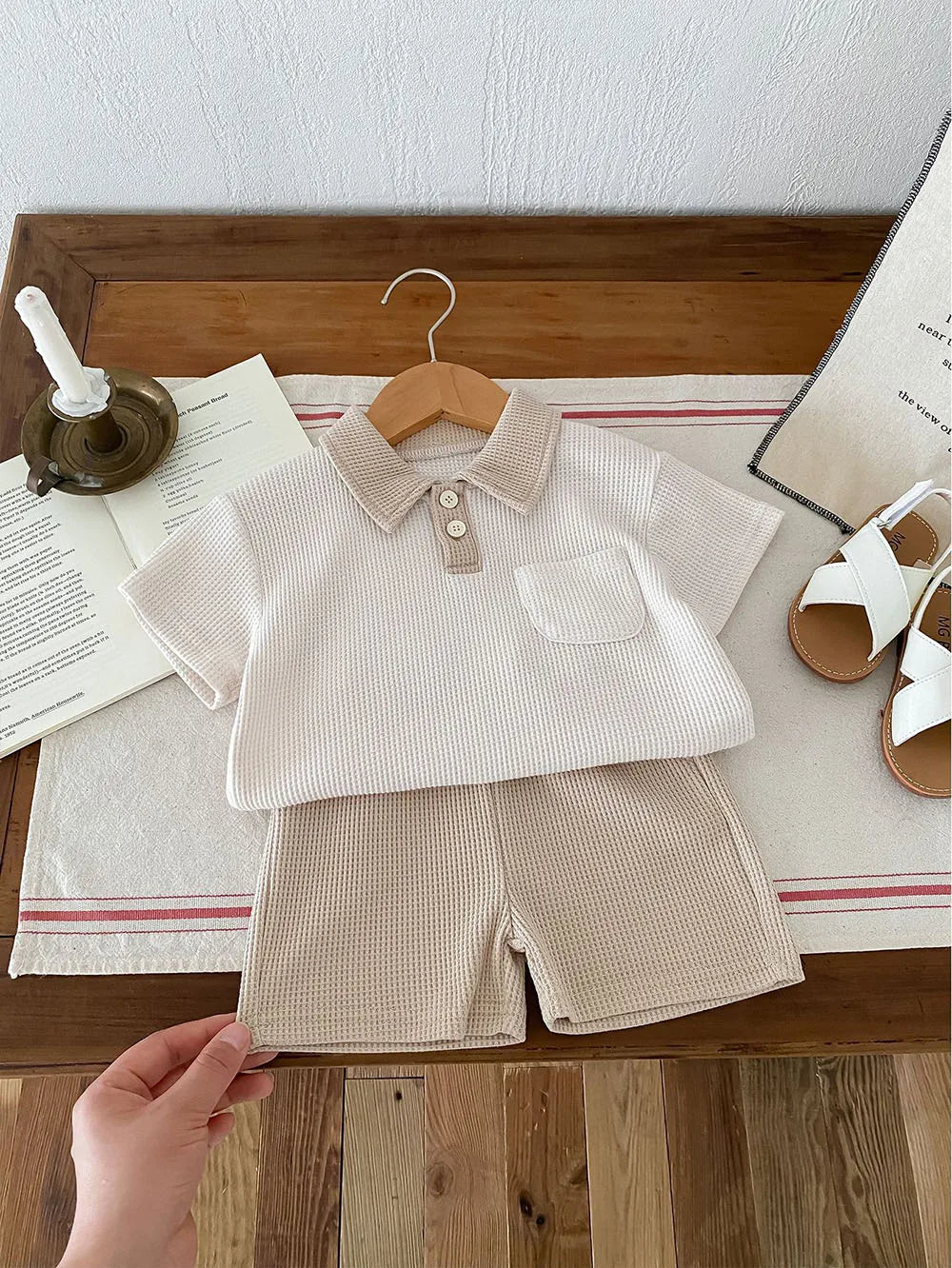Conjunto de ropa de verano para bebé, camiseta y pantalones cortos con cuello vuelto, 2 uds., traje de chándal para niño pequeño