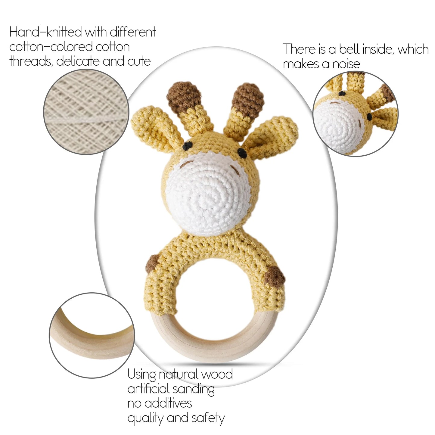 1 unidad de juguetes de sonajero para bebé, diseño de ganchillo de madera, conejo, conejo, zorro León, BearToy, regalo para recién nacido, mordedor de bebé, Crochet, nombre personalizado