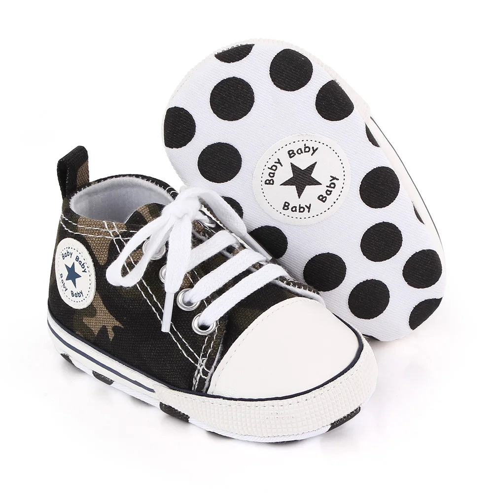 Zapatos clásicos de lona para bebé, zapatillas informales para recién nacido, primeros pasos, suela suave, antideslizante, D2486