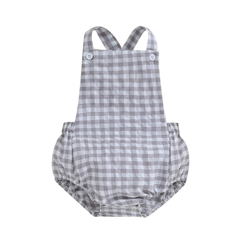 Monos de verano para bebés y niños, pelele informal sin mangas con estampado de rayas a cuadros, ropa infantil para recién nacidos