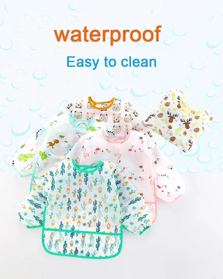 Babero de silicona con dibujos animados para bebé de 0 a 6 años, Baberos suaves, ropa bonita para bebé, delantal de manga larga impermeable sin BPA