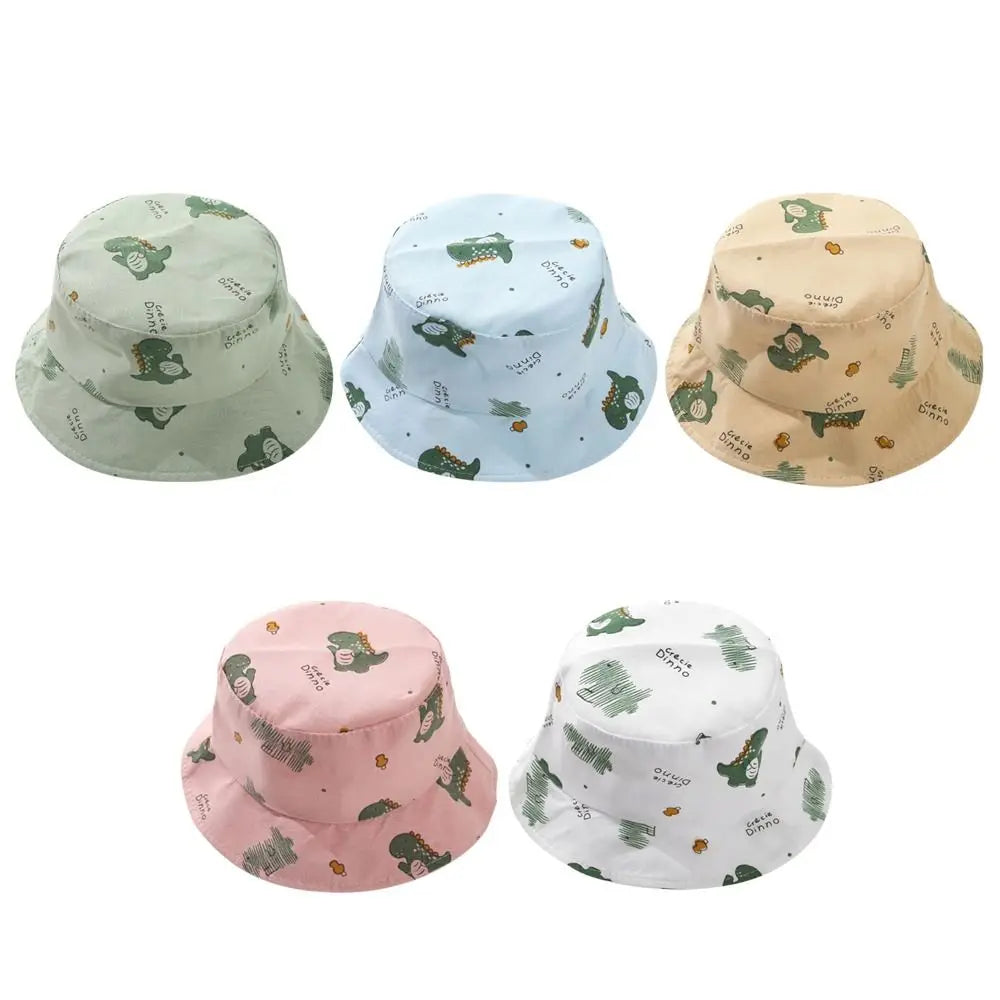 Anti-UV varios colores niños pescador sombrero dinosaurio poliéster cubo sombrero niños gorra niños niños