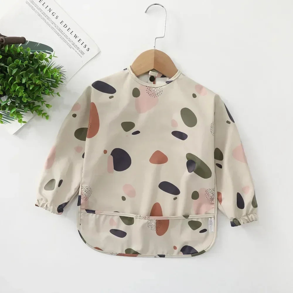 Babero suave impermeable para bebé, paño de alimentación ajustable de manga larga para niño pequeño y niña, bata de pintura, delantal para comer comida infantil