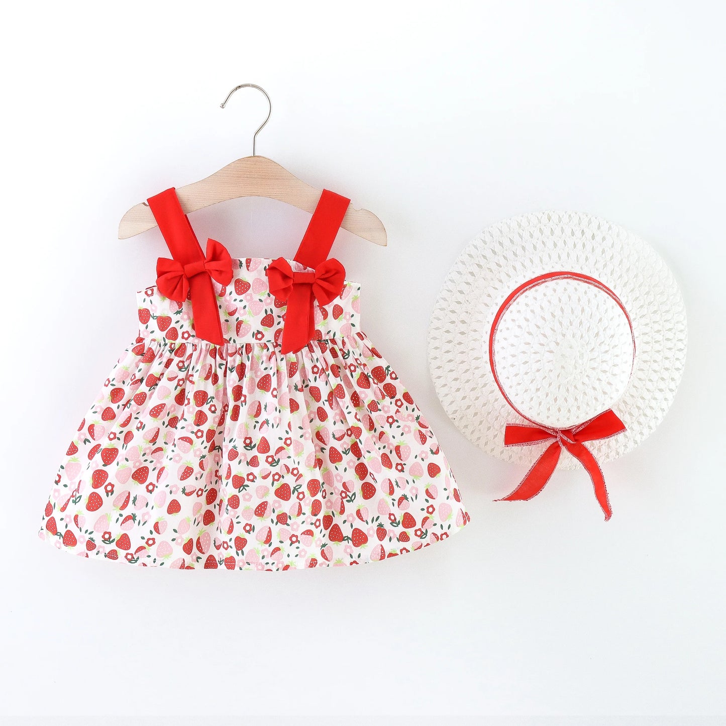Vestido de verano para niña pequeña, versión coreana vestido Floral, elegante, algodón, pajarita, sombrero incluido
