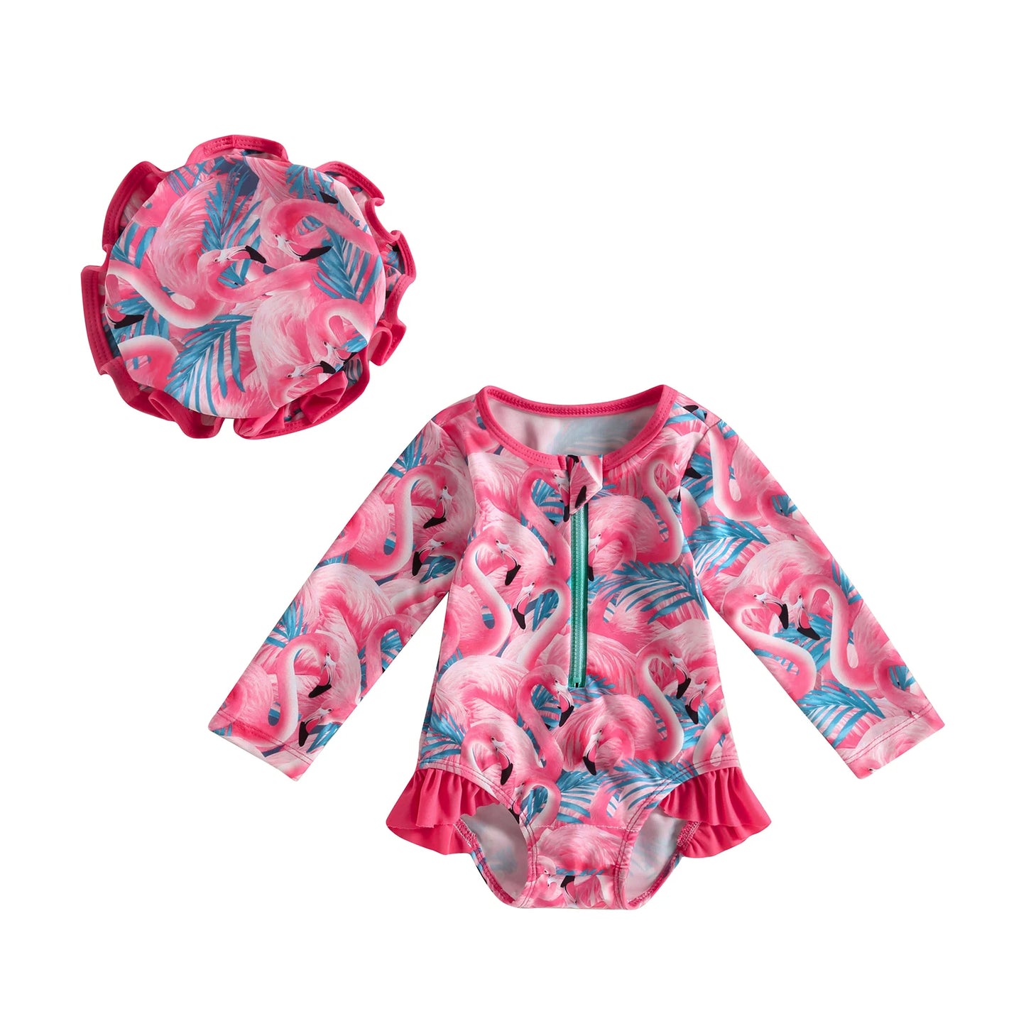 Traje de baño de manga larga para bebé y niña pequeña, Bañador con estampado de fresas y sombrero para el sol, 6M-3T