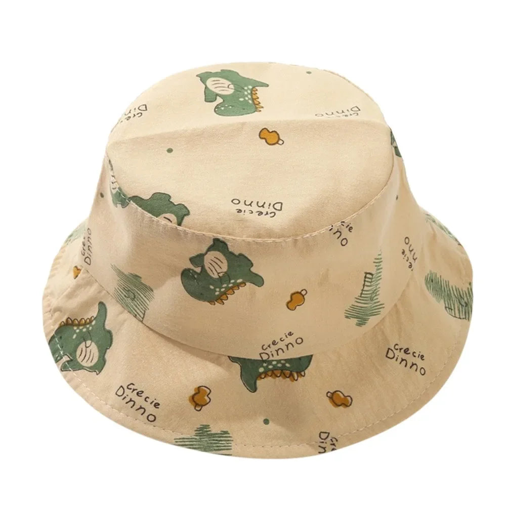 Anti-UV varios colores niños pescador sombrero dinosaurio poliéster cubo sombrero niños gorra niños niños