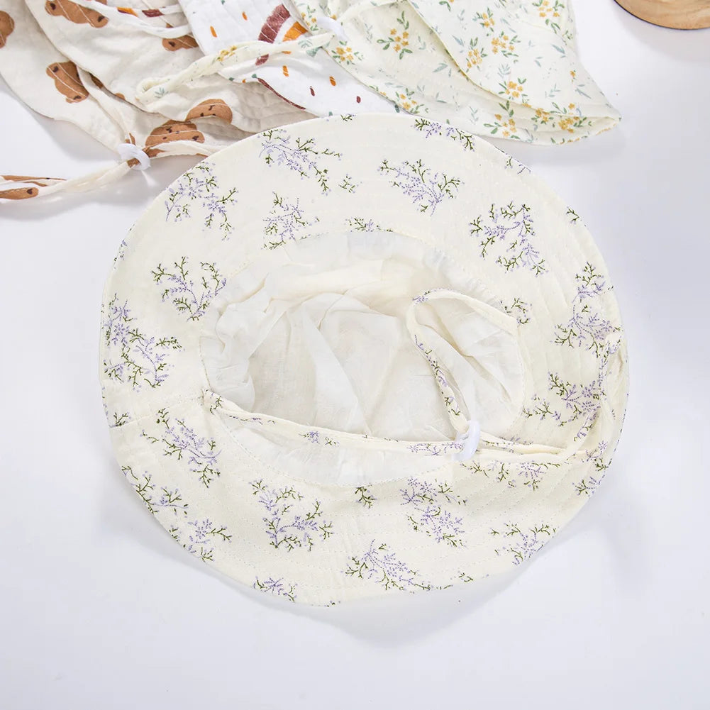 Sombreros de cubo con estampado Floral para bebé, gorros sólidos ajustables para niños y niñas, gorros con protección solar para exteriores, diademas para pesca en la playa