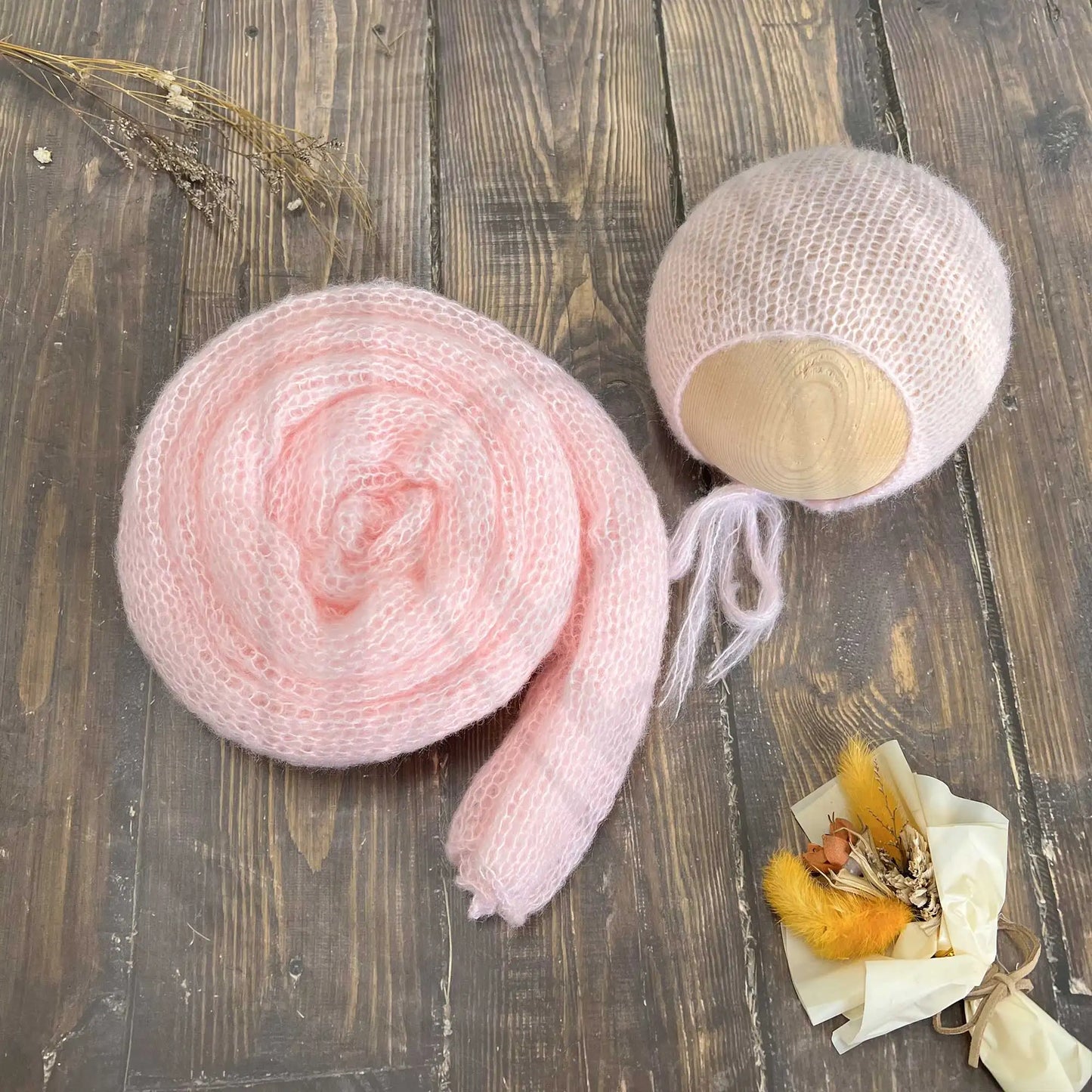 Accesorios de fotografía recién nacido elásticos Don & Judy, conjunto de envoltura con sombrero, Mohair tejido a mano suave, fondo para sesión de fotos de bebés, juegos de 2 uds.