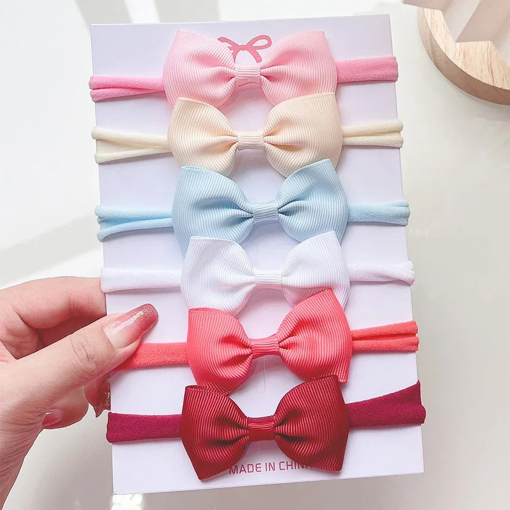 4/5/6 unids/set sombreros de Color sólido para niños bandas elásticas para el cabello para bebé cinta bonita diadema con lazo accesorios para el cabello para niñas