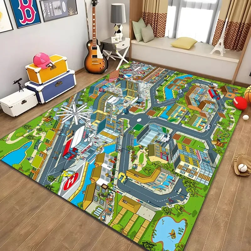 Alfombra educativa de vida urbana para niños, sistema de tráfico por carretera, alfombra para dormitorio, sala de juegos, alfombra de aprendizaje divertida, segura para niños