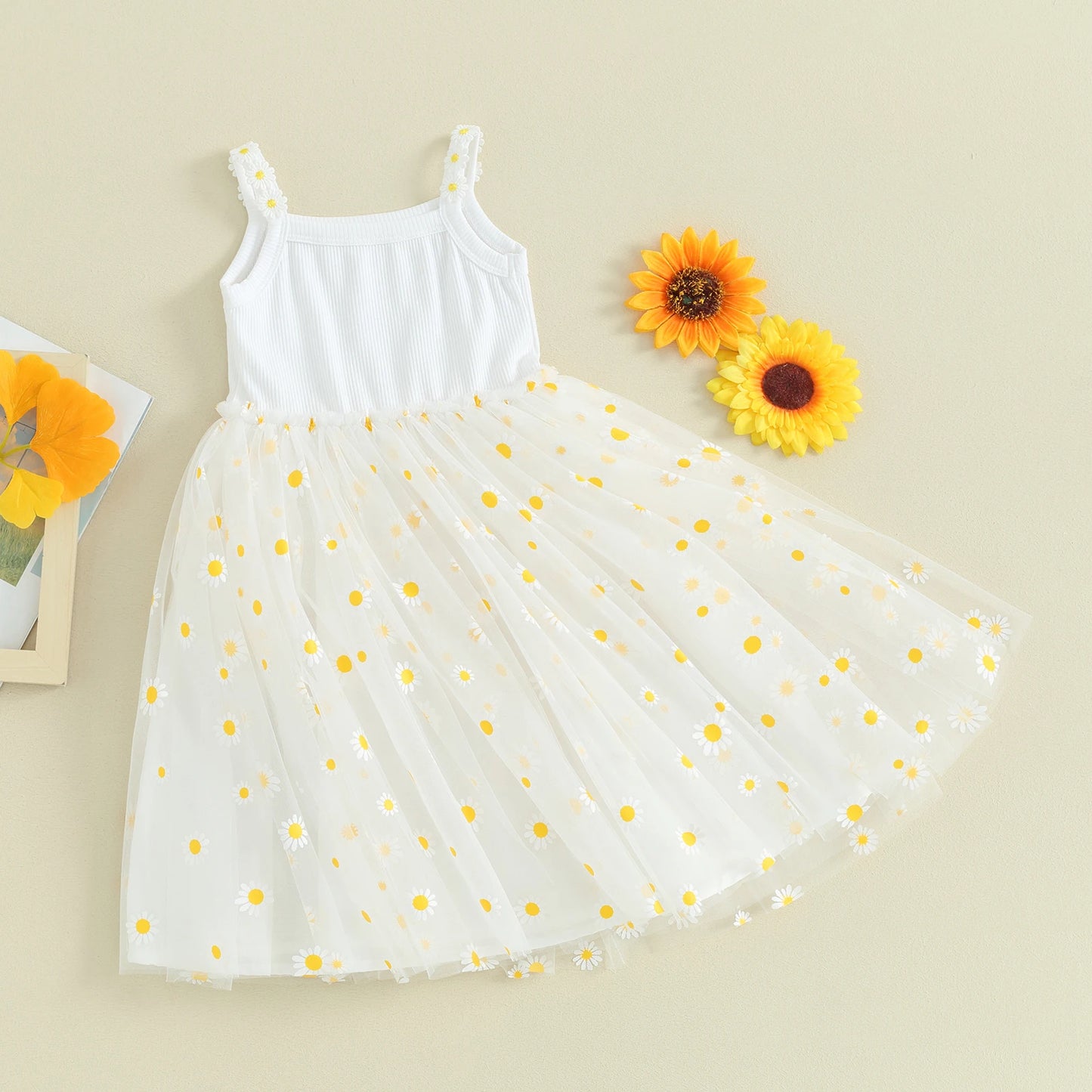 Pudcoco-vestido de princesa de malla con estampado de margaritas para niñas, ropa bonita para fiesta en la playa, 6M-4T