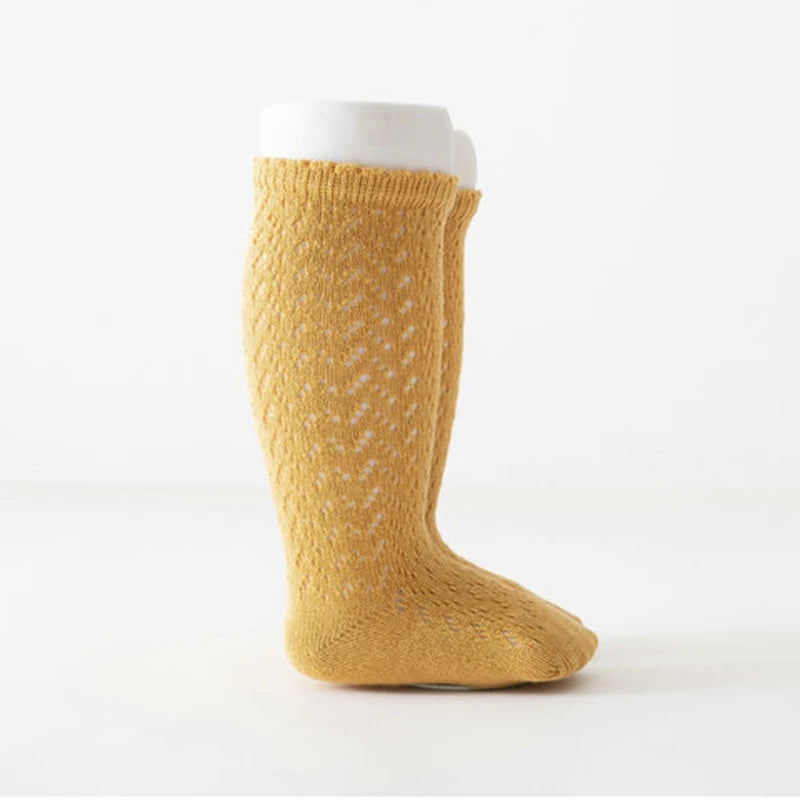 Calcetines de malla de punto para niñas pequeñas, medias de tubo largo hasta la rodilla, suaves, de algodón, para verano