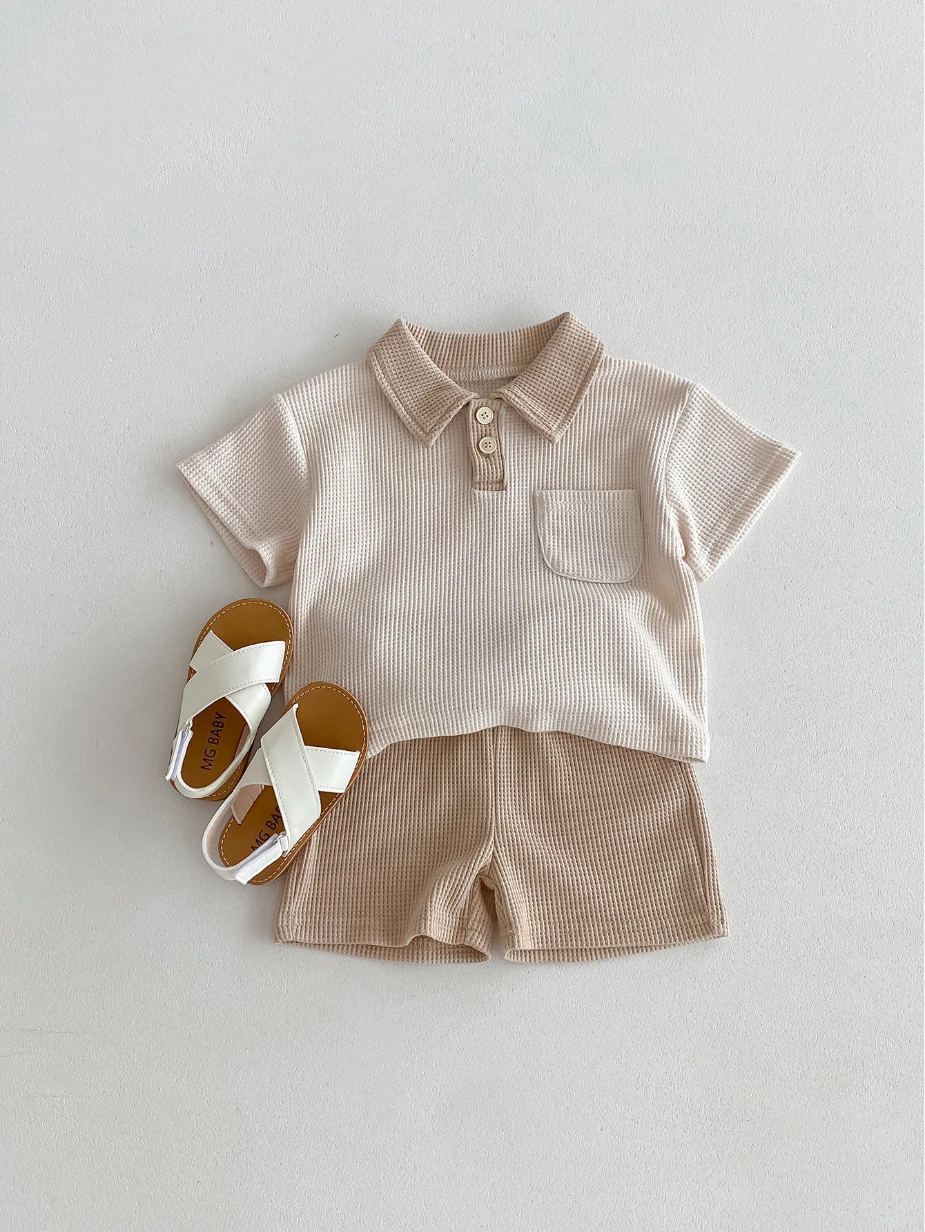 Conjunto de ropa de verano para bebé, camiseta y pantalones cortos con cuello vuelto, 2 uds., traje de chándal para niño pequeño