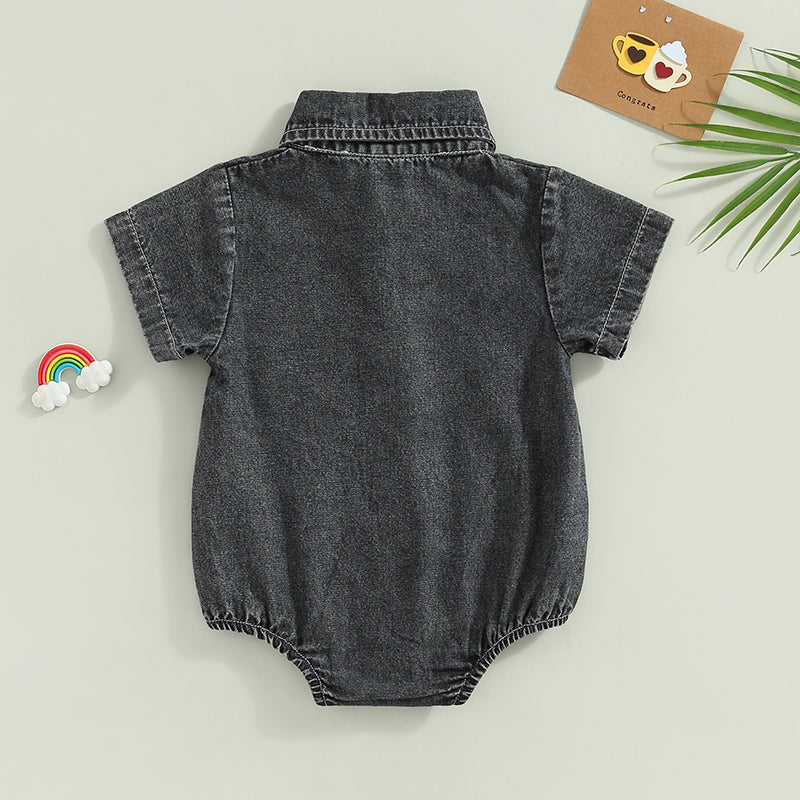 Mono vaquero para recién nacidos, niños y niñas, mono liso de manga corta con cuello vuelto, monos para bebés, monos informales con botones de verano