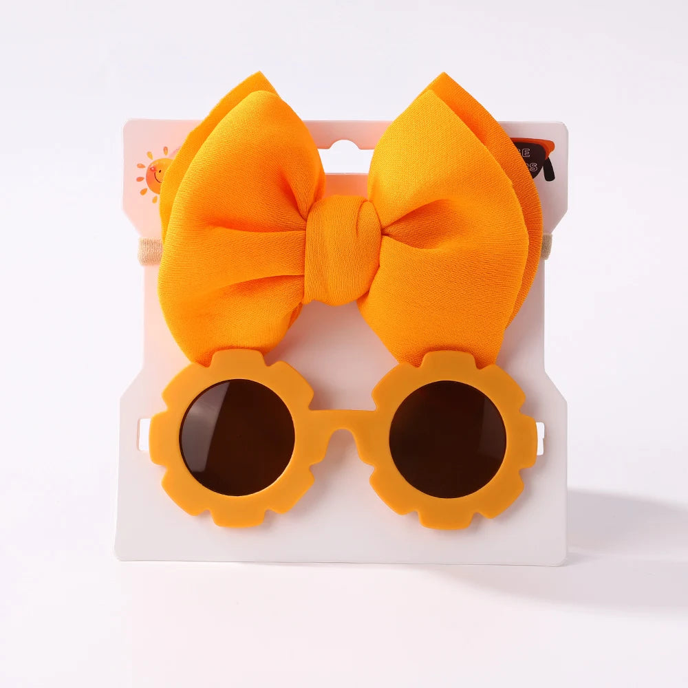 Conjunto de 2 uds de gafas de sol para niños, gafas de sol para bebés, diadema de nailon elástico, gafas de sol bohemias para playa, gafas de sol para la playa, sombreros con lazo para niños