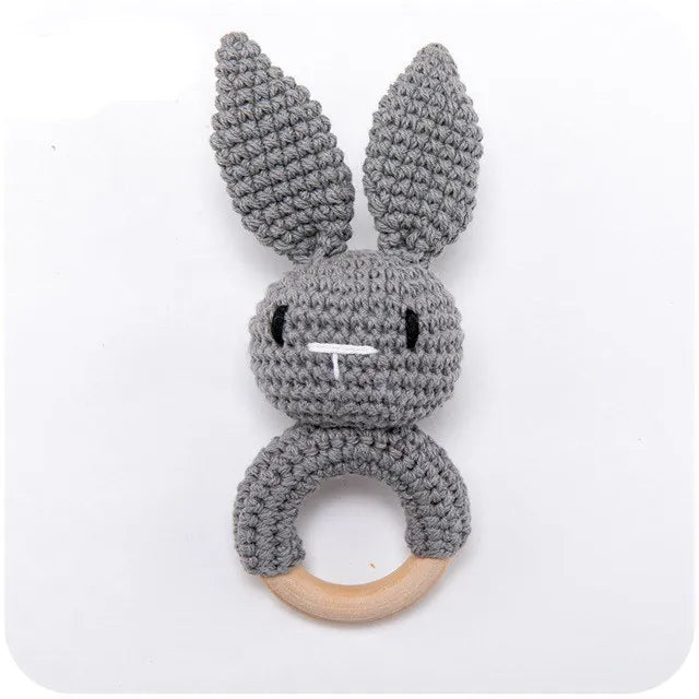 1 unidad de juguetes de sonajero para bebé, diseño de ganchillo de madera, conejo, conejo, zorro León, BearToy, regalo para recién nacido, mordedor de bebé, Crochet, nombre personalizado