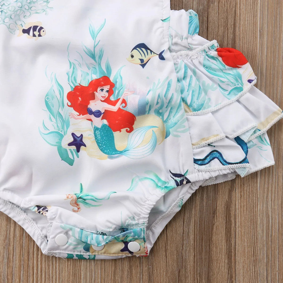 Pelele de verano para niñas recién nacidas con diadema, mono con estampado de sirena y manga con volantes y espalda descubierta, ropa de moda para bebés