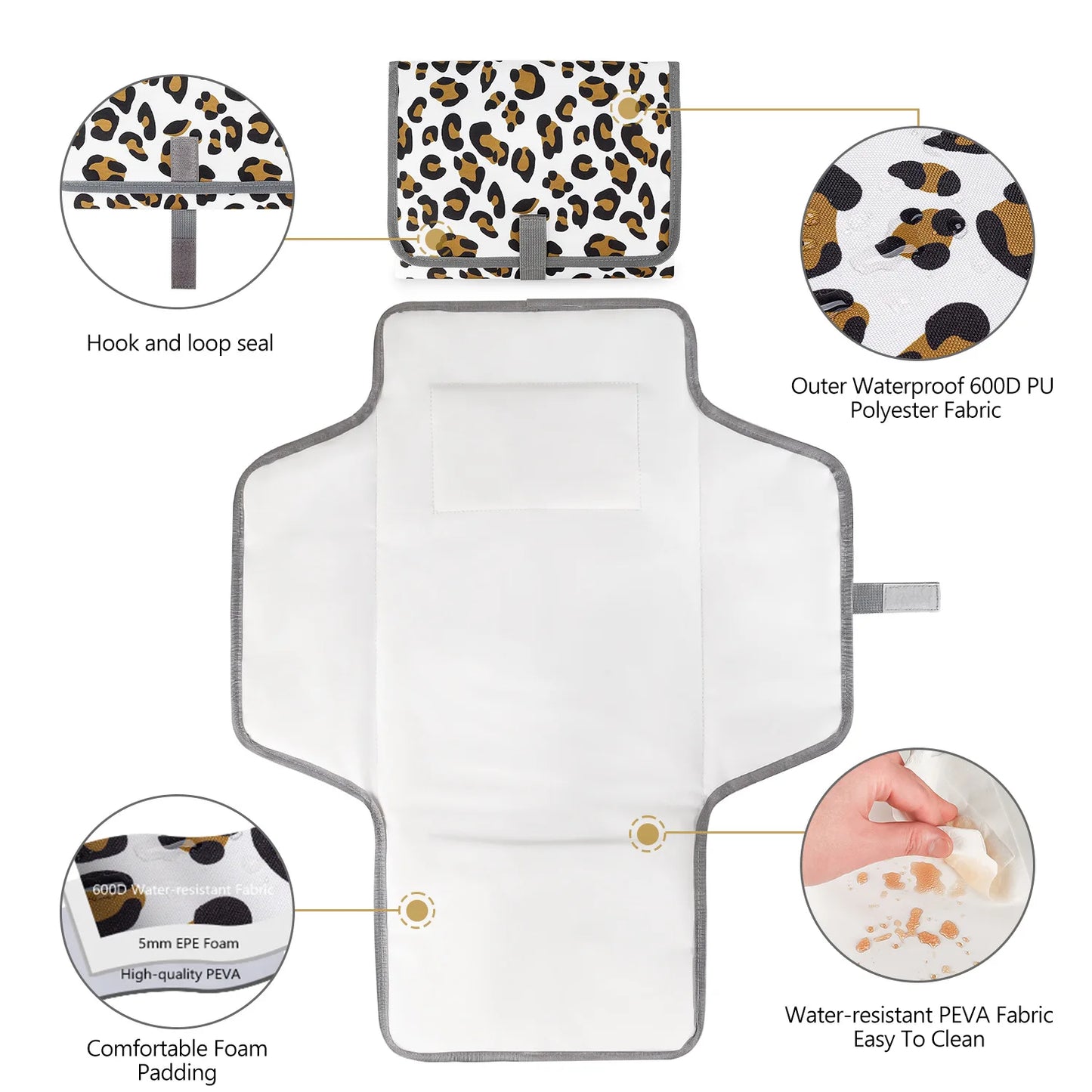 Cambiador de bebé de 1 pieza: cambiador portátil impermeable con almohada incorporada, adecuado para uso diario de cambiador de bebé cuando
