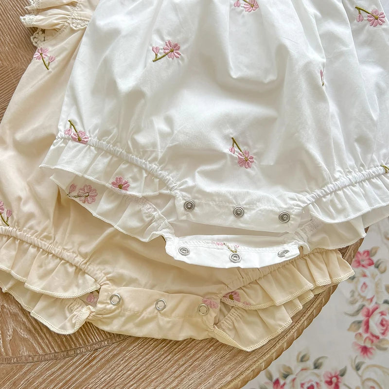 Mono para niñas recién nacidas, monos con bordado de flores de algodón y manga voladora, ropa para niñas pequeñas para verano