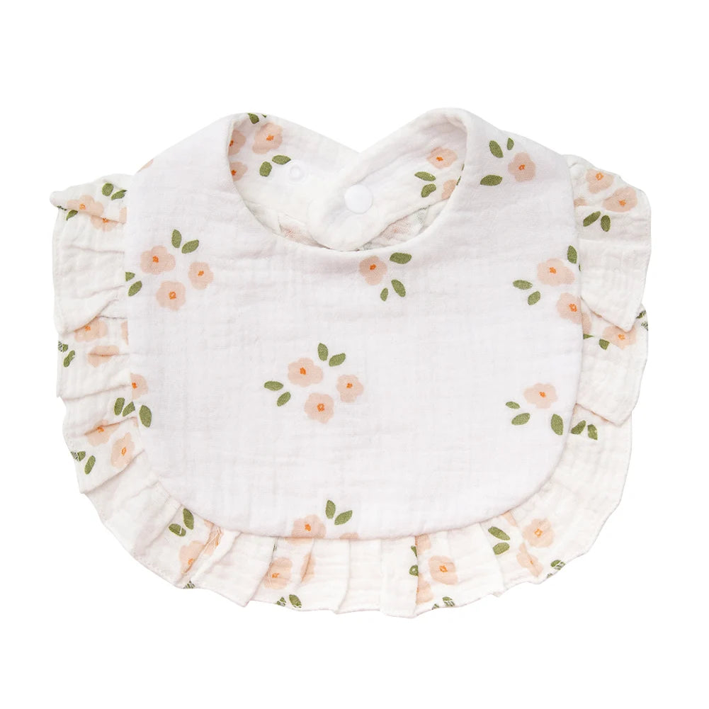 Baberos con estampado de flores para bebé, toalla de Saliva con broche ajustable, borde con volantes, paños para eructar de algodón y muselina, bufanda de alimentación para niñas de grado A de arcoíris