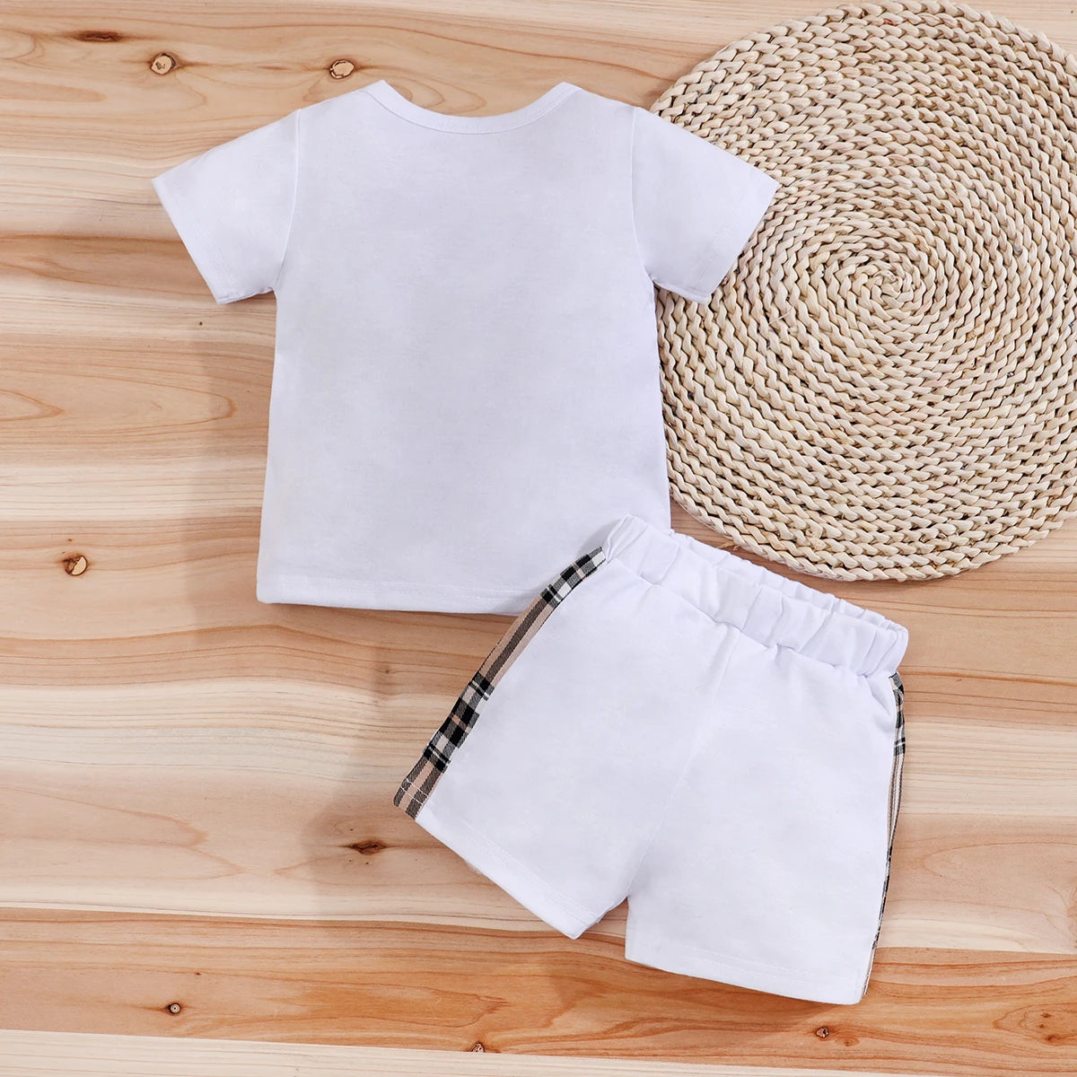 2pcs IURNXB Baby Clothes Set Infant Short Sleeve Tees+Shorts Cartoon Checked Bear Print Cute Kids Tops Pants Casual Suits 3-24M