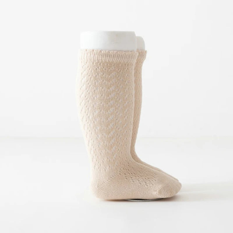 Calcetines de malla de punto para niñas pequeñas, medias de tubo largo hasta la rodilla, suaves, de algodón, para verano
