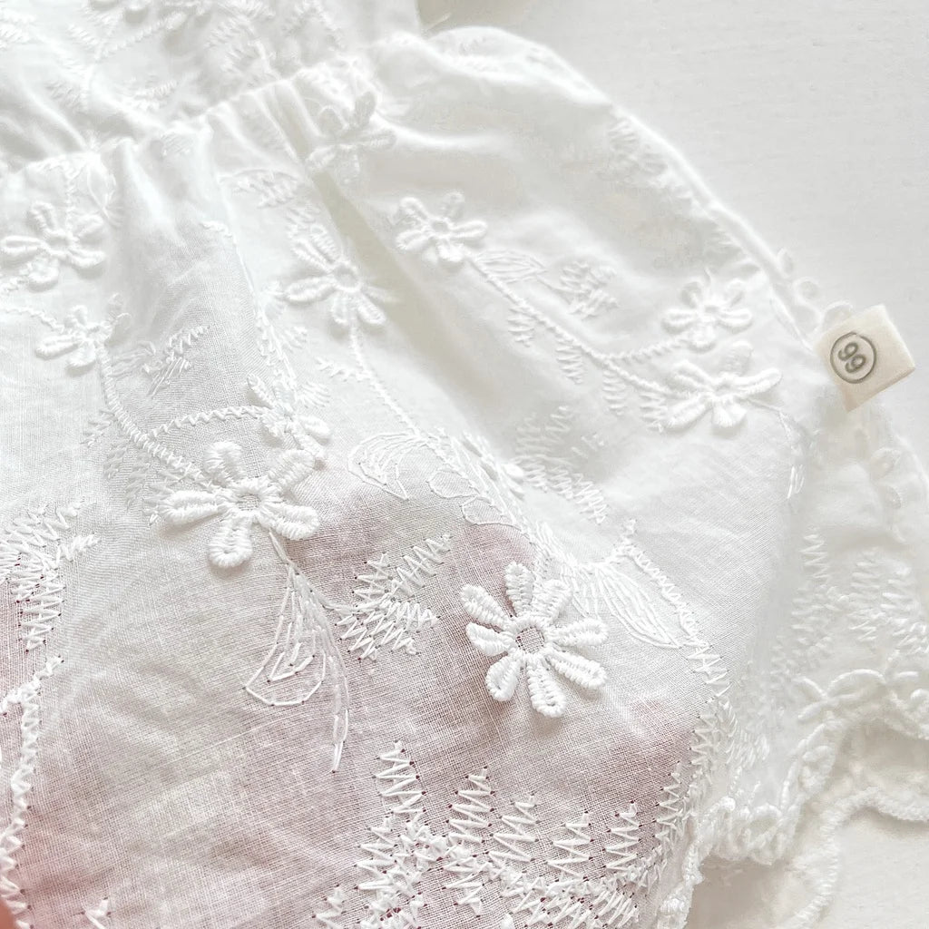 Vestido mameluco de algodón bordado de manga corta para niña recién nacida, falda de princesa para niña, ropa de bautismo para bebé
