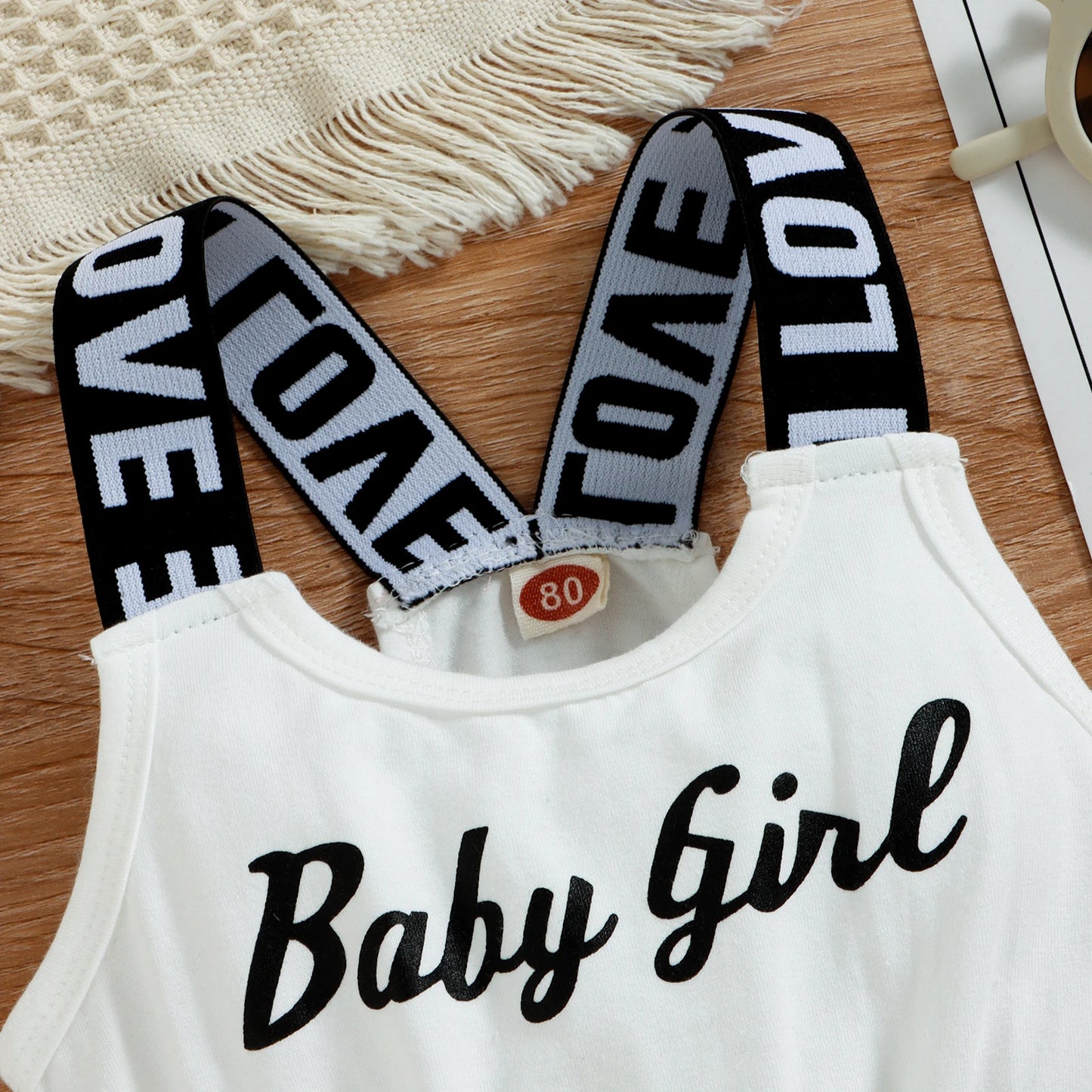 Pelele de verano para niñas pequeñas, sin mangas con cuello redondo y Mono corto estampado de letras, ropa de cintura elástica 9M-4T