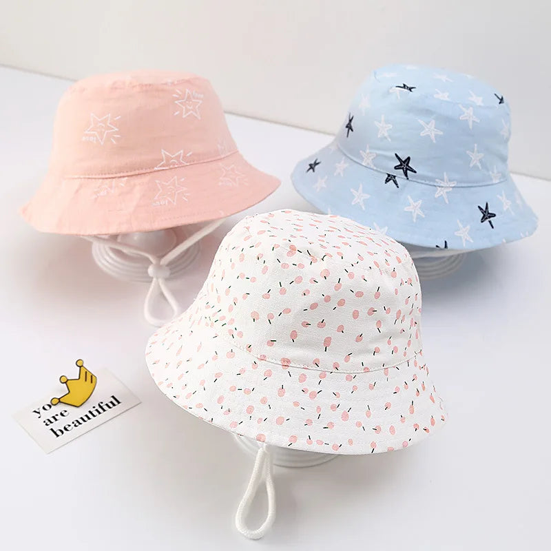 Sombrero de pescador para niños de 1 a 12 años, gorros de cubo con estampado rosa para niñas y bebés, gorro de lavabo con protección UV transpirable de algodón, viseras de sombrilla para niños