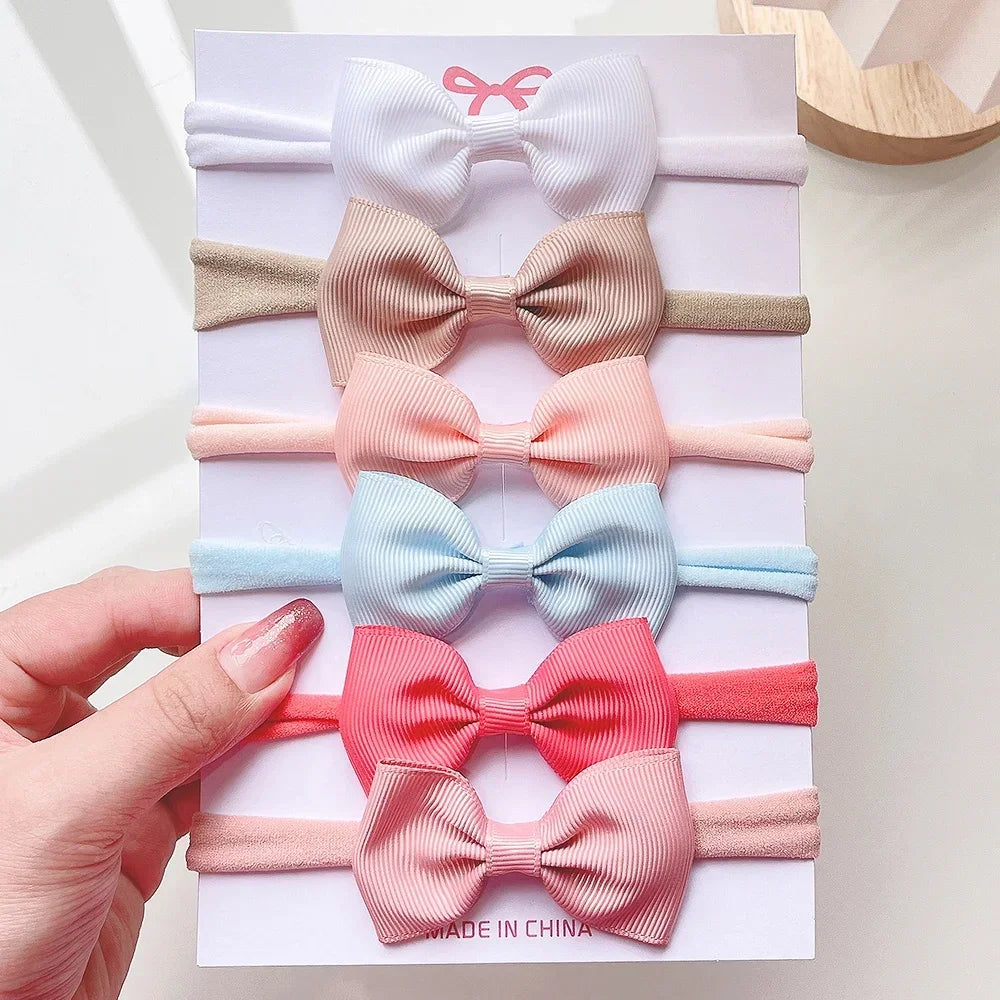 4/5/6 unids/set sombreros de Color sólido para niños bandas elásticas para el cabello para bebé cinta bonita diadema con lazo accesorios para el cabello para niñas