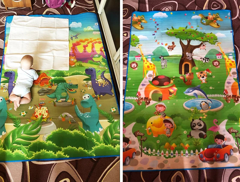 Alfombra de juegos para bebés, alfombra de animales de doble cara para niños, juguetes educativos para niños, suelo suave, alfombra para gatear, juego de actividades, gimnasio