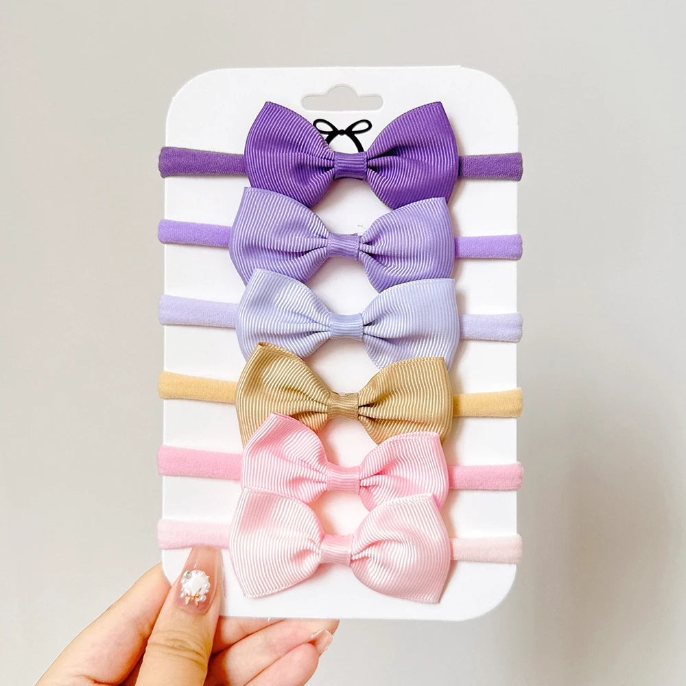 4/5/6 unids/set sombreros de Color sólido para niños bandas elásticas para el cabello para bebé cinta bonita diadema con lazo accesorios para el cabello para niñas