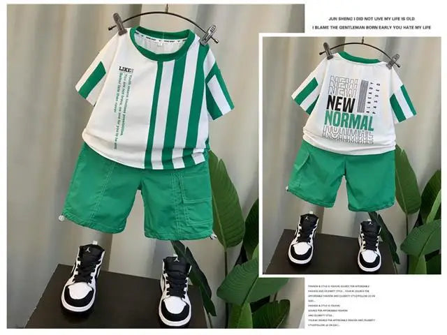 Conjunto de ropa de verano para niños y niñas, Top de manga corta informal, pantalones cortos, trajes de bebé para dos niños