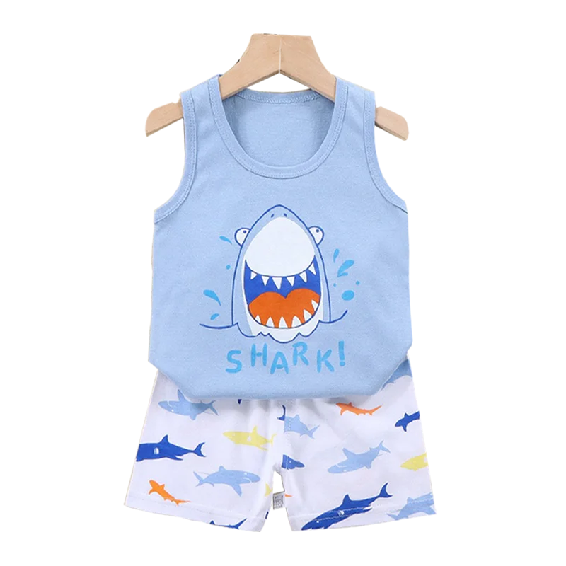 Conjunto de 2 piezas de chaleco y pantalones cortos transpirables de algodón para niños y niñas, chándal de verano con estampado de dibujos animados, ropa informal, traje de 1 a 6 años