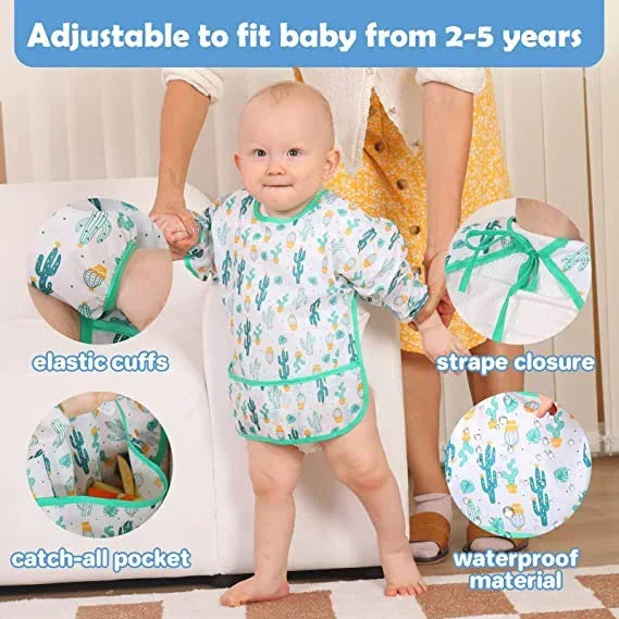 Babero de silicona con dibujos animados para bebé de 0 a 6 años, Baberos suaves, ropa bonita para bebé, delantal de manga larga impermeable sin BPA