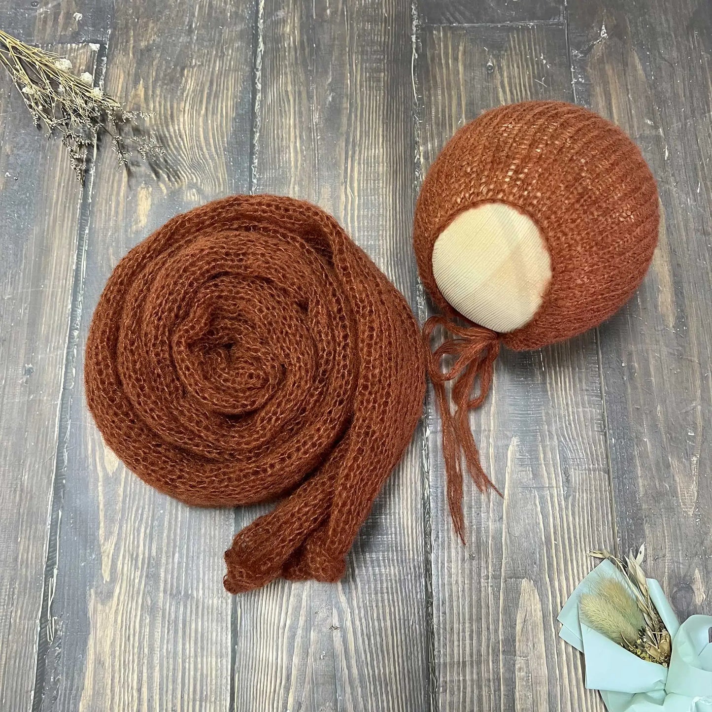 Accesorios de fotografía recién nacido elásticos Don & Judy, conjunto de envoltura con sombrero, Mohair tejido a mano suave, fondo para sesión de fotos de bebés, juegos de 2 uds.