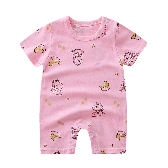 Nueva ropa de verano para bebés recién nacidos, niños y niñas, sección de impresión de dibujos animados de manga corta, ropa de escalada con archivo abierto, mono para bebé
