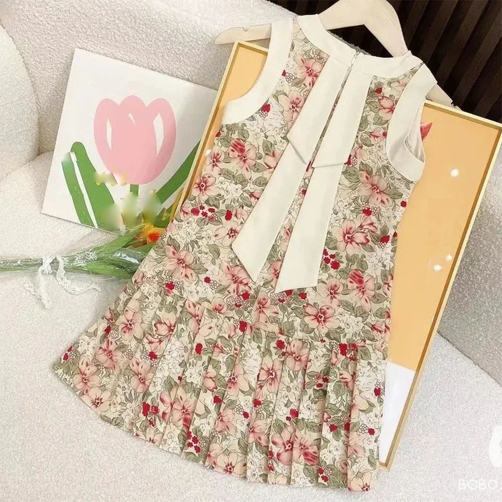Bear Leader-vestido rosa a cuadros con lazo, elegante vestido Midi de Lolita para niñas grandes, vestidos para niños y adolescentes, vestido veraniego de princesa para fiesta