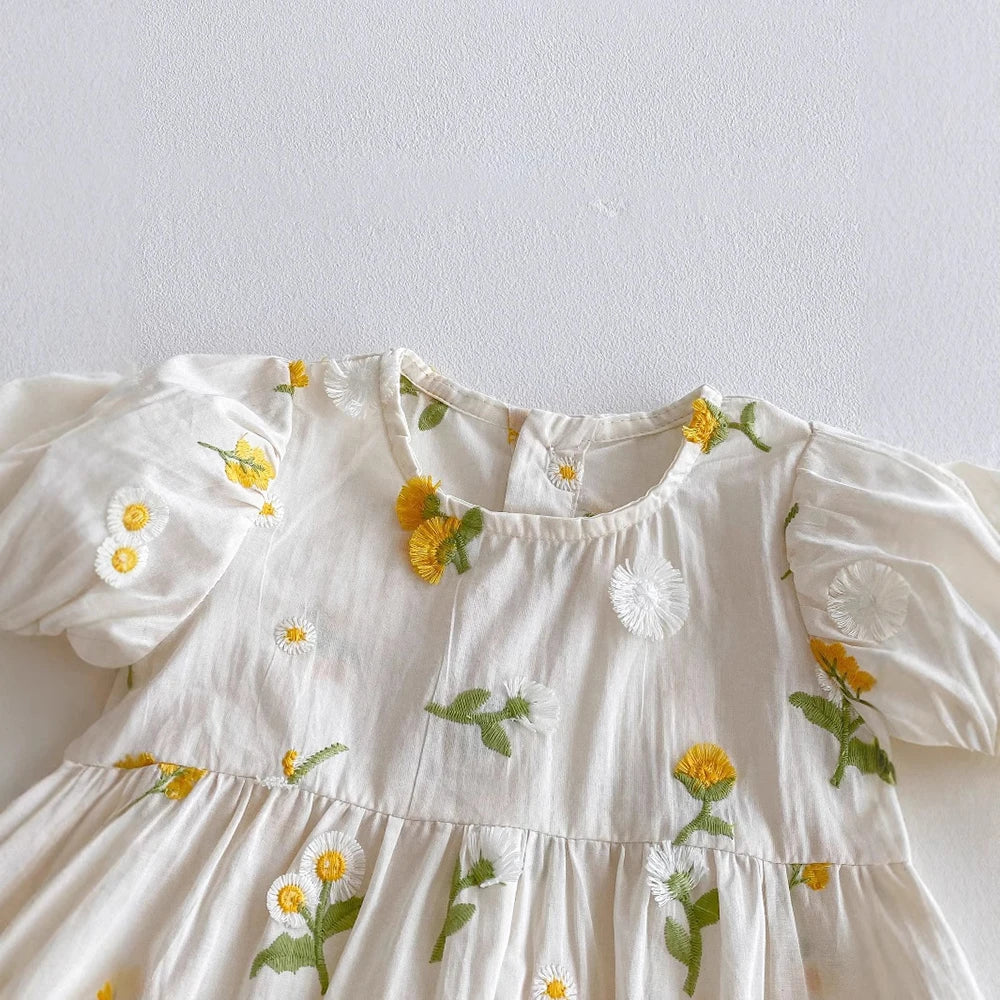 Pastoral niñas bebé bordado Floral mameluco de manga corta girasol mono infantil niño recién nacido ropa de bebé de una pieza