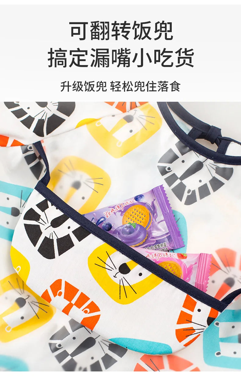 Baberos de tela para bebé, ropa de comedor impermeable, delantal de manga larga, bata de alimentación para niños, vendaje inverso para eructar, protección de pintura