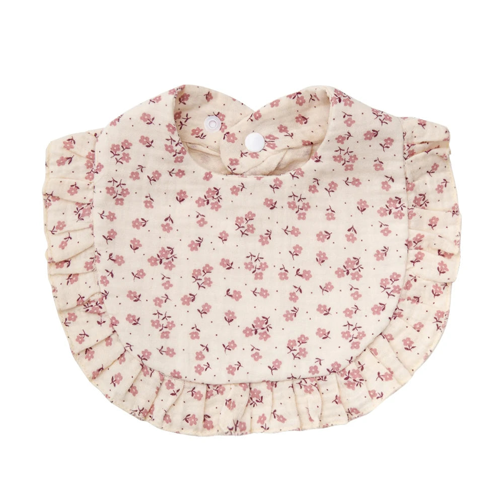 Baberos con estampado de flores para bebé, toalla de Saliva con broche ajustable, borde con volantes, paños para eructar de algodón y muselina, bufanda de alimentación para niñas de grado A de arcoíris