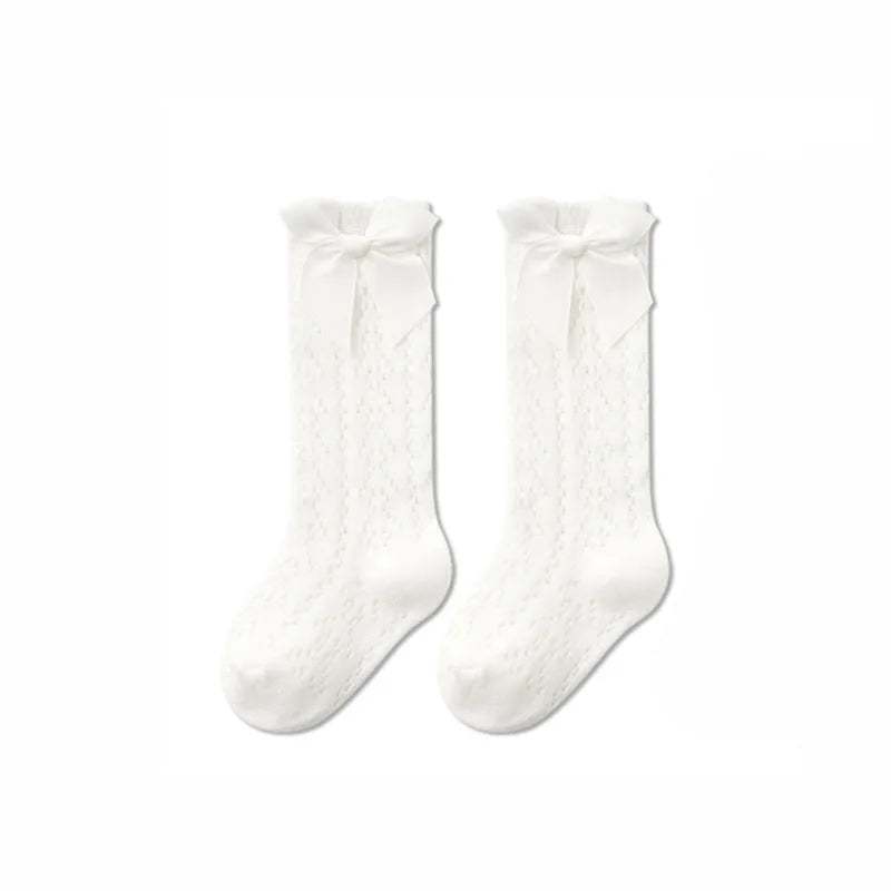 Calcetines de malla de punto para niñas pequeñas, medias de tubo largo hasta la rodilla, suaves, de algodón, para verano