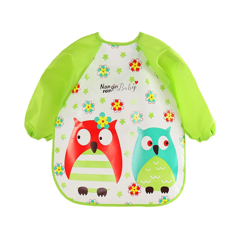 Babero antisuciedad impermeable de EVA para bebé de 0 a 3 años, abrigo de manga larga con correa, alimentación suave a prueba de suciedad, bonito patrón de dibujos animados, paños para eructar