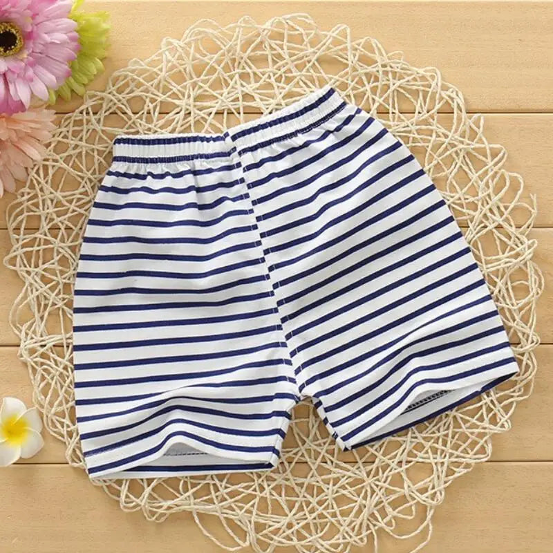 Verano niños niño 2 uds pantalones cortos de algodón suave ropa Casual transpirable niños niña bebé raya de dibujos animados deportes playa medio pantalón 2-5 Y